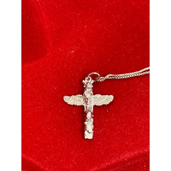 19" Box Chain Totem Pole Native American Pendant Necklace Sterling Italy 8162 - Picture 4 of 11